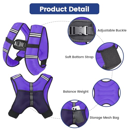 Purple Weighted Vest Women, 8lbs/12lbs/16lbs/20lbs Weight Vest with Reflective Stripes for Workout, Strength Training, Running, Fitness, Muscle Building, Weight Loss by Zikopomi - Image 6