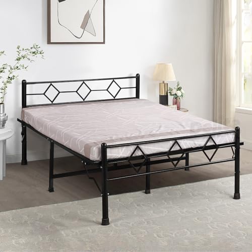 Image of DELITE KOM Dory Metal Bed | Double Size Folding Metal Bed (6.4ft x 4ft) Foldable, Portable, No Installation | Strong Steel Frame | Powder Coated | for 75 inchx48 inch Mattress | Glossy Black |1 Year Warranty