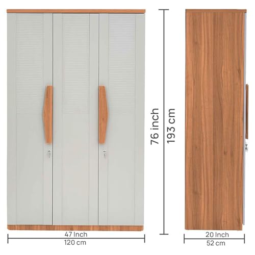 Image of Royaloak Genting Malaysian Wardrobe 3 Door | Engineered Wood | Lockable Shutter Doors | Drawer Storage with Lock | Soft Closing Hinges | Modern Design