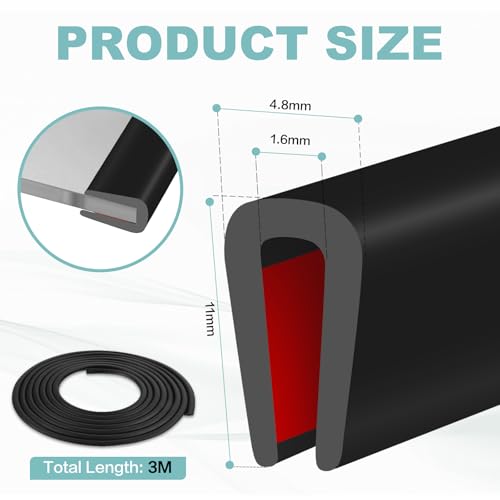 Kantenschutz selbstklebend EPDM Kantenschutzprofil U Gummidichtung Schwarz Gummi Kantenschutz Autotürkantenschutz für Blech für Autotüren Türen Fenster Metallplatten Glasplatten (3m, 1.6mm)