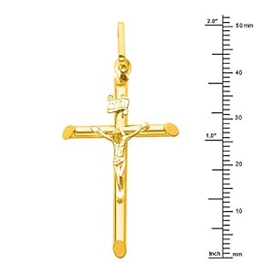 The World Jewelry Center 14k Yellow Gold Crucifix Cross Pendant with 1mm Braided Square Wheat Chain Necklace - immagine 4