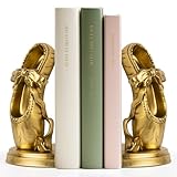 MXARLTR Bookends for Shelves, Ballet Slipper Decorative Bookends - Book Ends with Anti-Slip Pad for Book Lovers Dancers Heavy Book Holder for Home Office Decor (Gold)