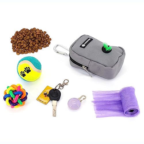 COOWONE Kleine Leckerli-Tasche mit Kotbeutel-Spender für Leine, tragbare Gehbeutel, Kotbeutelhalter, freihändige Hunde-Leckerli-Tasche (Grey)