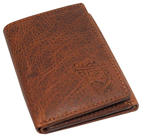 MARSHAL Jesus RFID Blocking Real Leather Bifold Trifold Wallet for Men (Trifold)