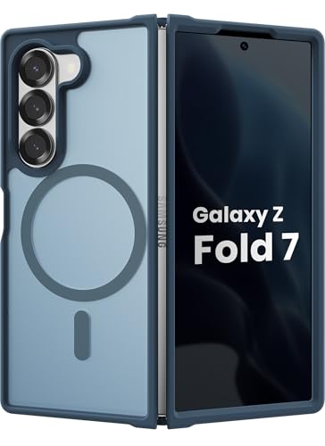BNAAGO Magnetic Case for Samsung Galaxy Z fold 7 Case, Slim Translucent Matte Phone Cover with Shockproof TPU Frame & Scratch-Resistant PC Back, Strong Magnetic Ring, Navy Blue