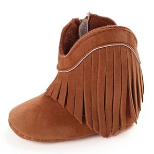 Meckior Baby Girls Cowboy Tassel Boots Side Zipper Moccasins Soft Bottom Non-Slip Toddler Shoe