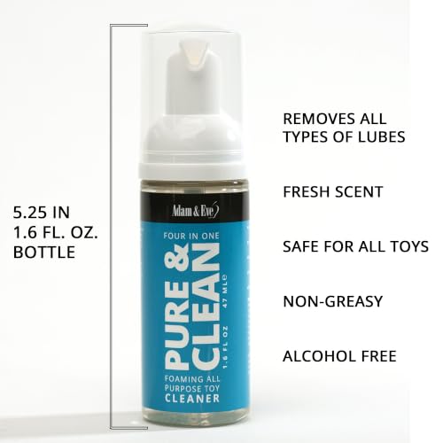Image of Adam & Eve Sex Toy Cleaner, 4 In 1 Pure And Clean Foaming Adult Toy Cleaner, Fast Acting Misting Spray For Adult Toys, Vibrators, Dildos, Tea Tree Oil Formula Perfect for Gifting, No Residue, 1.6 oz