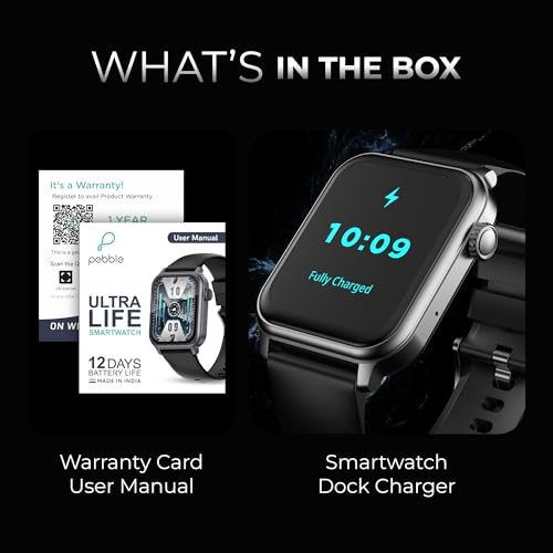 Image of Pebble Ultra Life 1.83 inch True HD 600 Nits Display, BT Calling, 600 mAh Battery, Unisex Design, Sensor, Multi Sports Mode (Jet Black)