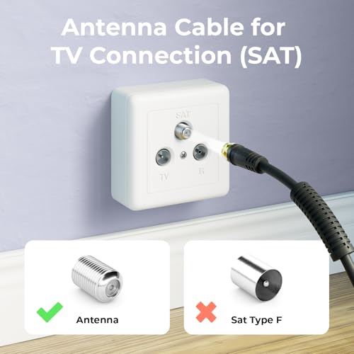 deleyCON 2m SAT TV Kabel Koncentryczny Antenowy HDTV do Telewizji Czterokrotnie Ekranowany DVB-S DVB-S2 Radio DAB z Filtrem Plaszczowym z Rdzeniem Ferrytowym – Czarny
