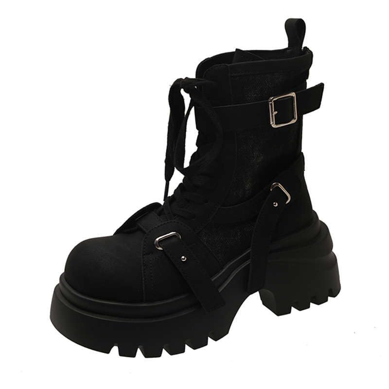 Retro Style High-top Womens Shoes Womens Autumn and Winter Popular Brown Boots Thick-Soled High-Heeled Short Boots
