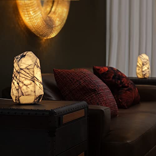 Artsolute Handcrafted Real Marble Table Lamp, Stone Lamp With Tri-Color Dimmable Led, Bedside Lamp, Small Table Lamp For Home Decor, Accent Table Lamp For Bedroom Living Room, Multifacet #TOP4