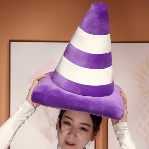 Image of ELAINREN Simulation Purple Roadblock Stuffed Pillow Cuddly Road Cone Plush Safety Traffic Cone Toy Funny Roadblock Model Plushies Doll for Photo Prop Construction Party Favors /17.7''