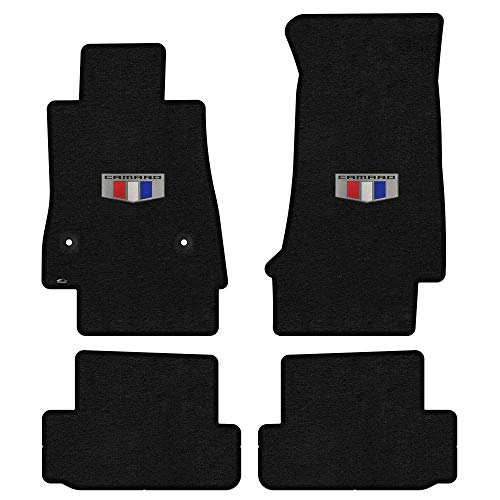 Lloyd Mats Heavy Duty Carpeted Floor Mats for Chevy Camaro Mats 2016-ON (Charcoal, Fronts + Rears - Shield Emblem)