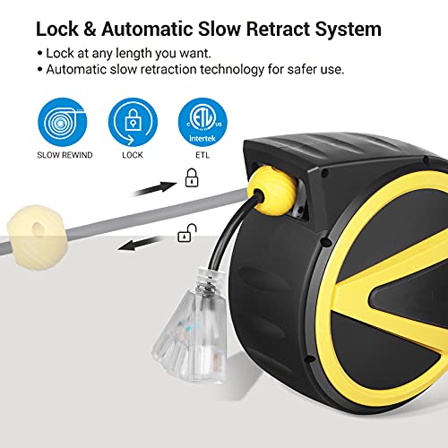 DEWENWILS Retractable Extension Cord Reel, 40 FT Electric Cord Reel