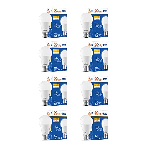 Image of Murphy 9W B22D BEE 3 Star Rated LED Cool Day White Bulb, Pack of 8 (GLO)