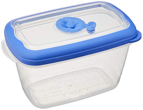 Pote Plástico Retangular de 700 ml, Linha Flor, Sanremo, Cristal com detalhes em azul.