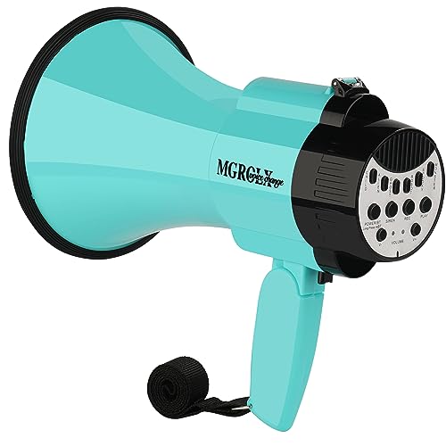 MGROLX 30w Megaphone Bullhorn | Loud Speaker w/ 6 Different Sound Effects | Built-in Bluetooth Mode, Siren and Recording | Voice Changer Function for Outdoor Sports (Teal)