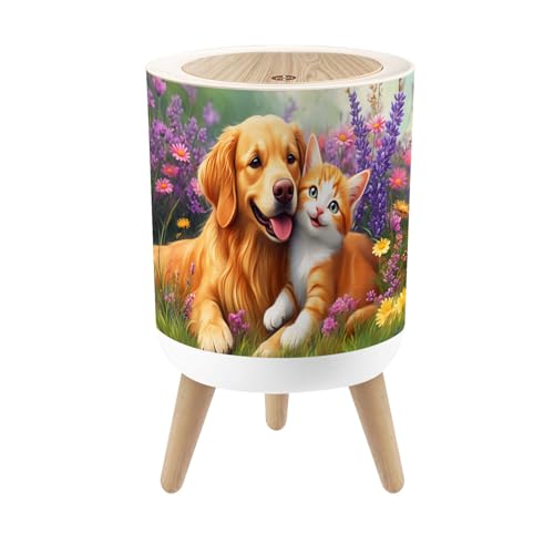 Caneca de basura pequeña con tapa y diseño redondo