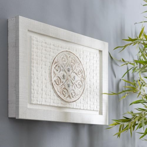 Miniatura 3 de Lolahome Tapa Contador Luz Decorativa Cubre Cuadro Eléctrico Pintado A Mano Madera Pino 50x6x35 Cm Cubrecontador Mandala Relieve