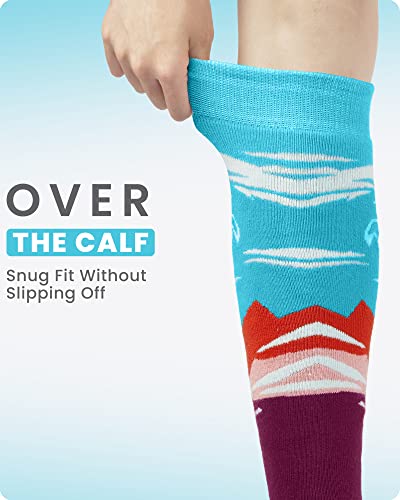 Outdoormaster Ski Socks, 2-Pair Pack Skiing And Snowboarding Thermal Socks For Women With Over The Calf Design W/Non-Slip Cuff, Mountain Patterns - Henna, Medium #TOP3