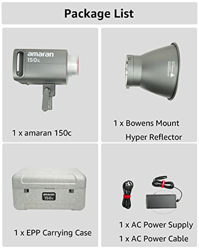 Image of Amaran 150c RGB COB Video Light, Dimmable Full-Color LED Panel, Adjustable 3200K-9500K, High CRI 95+, Portable Lighting for Photography, Videography, YouTube, Film, Studio & Content Creation (Grey) | 150W Full-Color Rgbww Monolight, 2, 500-7, 500K Cct, Bowens Mount Compatible with Aputure Modifiers, High Color Accuracy