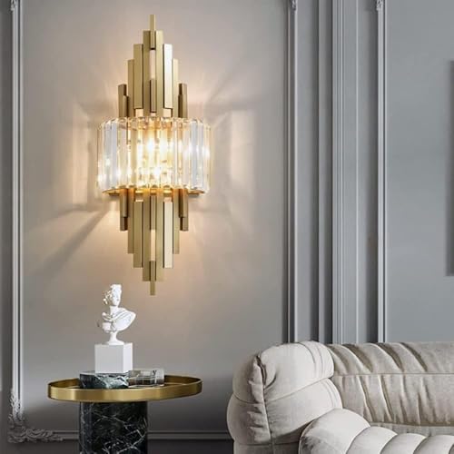Applique murale cristal et acier inoxydable doré E14