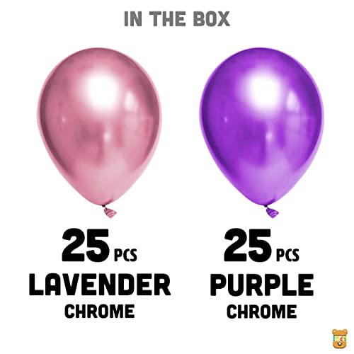 Image of Just Party 25Pcs Purple & 25Pcs Lavender Metallic Chrome Balloons with Shiny Surface For Birthdays /Anniversary /Engagement /Baby Shower /bachelorette Party Decorations (Pack of 50)