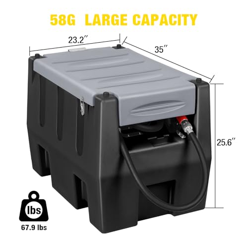 Diesel Transfer Tank 58 Gallon, with 10.6 GPM Fast Flow Rate 12V DC Transfer Pump,19.7 ft Power Cord Portable Diesel Tank for Easy Fuel Transportation & Fit the Truck Bed, Black - Thumbnail 7