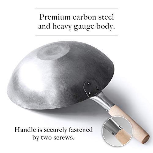 Mammafong Flat Bottom Carbon Steel Wok Pan - Authentic Hand Hammered Woks And Stir Fry Pans - 14" Pow Wok #TOP1