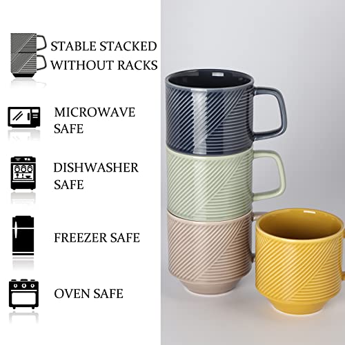Chubacoo Ceramic Coffee Mugs Set: 4 Pcs 13 Oz Large Coffee Cups Ceramic - Stackable Coffee Mug Set Of 4 With Handles For Women, Men - Latte, Cappuccino, Tea Cup Set - Microwave Oven Dishwasher Safe #TOP2