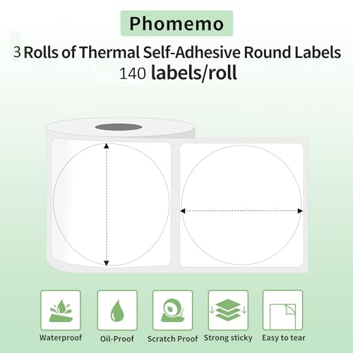 Image of Phomemo Round Labels 3 Rolls,1.96 inch, for M110 /M100 /M220 /M108, 420 PCS