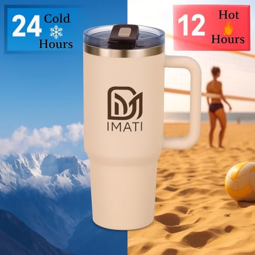 Image of 40oz Tumbler with Side Handle 1.2L | Insulated Stainless Steel Sipper Water Bottle for Adults with 2 Flip Straws Lid 2 Straws & Cleaning Brush Inclued Leakproof Lid for Office & Gym (BONE WHITE)