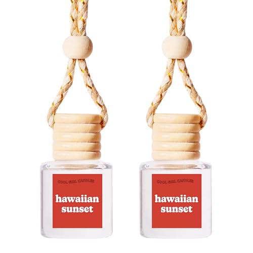 Image of COOLGIRLCANDLES Hawaiian Sunset Car Air Freshener with Hanging Fragrance Oil Diffuser for Essential Oils, Long Lasting Aromatherapy Automobile Diffuser Bottle