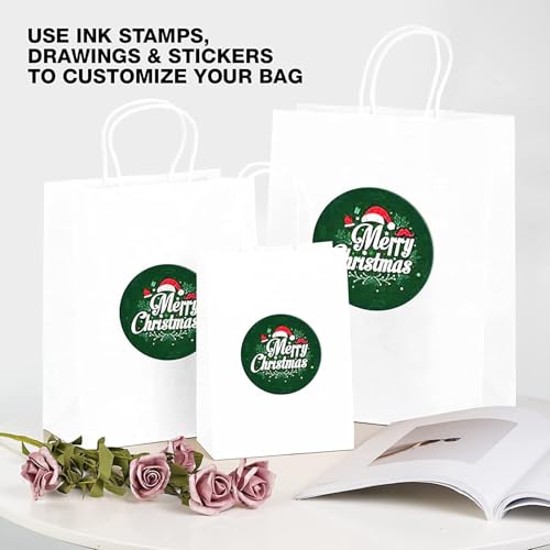 Image of Gift Bags -25pcs 12x16x5 inch Large White Kraft Paper Bags with Handles- Paper Carry Bags for Shopping Retail Merchandise, Party Favor Return Gift Bag, Disposable