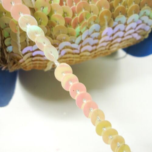 100 Yards Single Row Sequins Trim 5mm Wide for Sewing, Arts and Crafts Iridescent Yellow Fabric