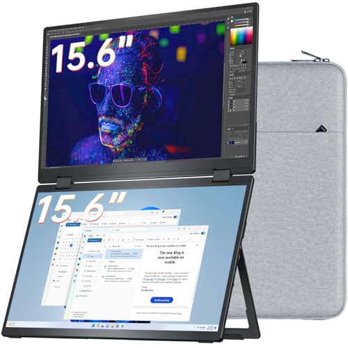 VisionOwl Portable Monitor Dual 15.6 Inch 1080P FHD 107% sRGB Foldable Second Screen, USB-C HDMI HDR Stacked Travel Monitor for Laptop MacBook PC PS5 Xbox, VESA Mountable, Built-in Kickstand