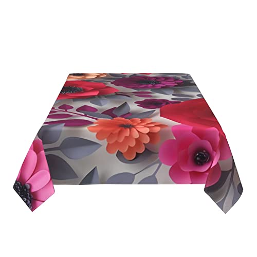 Nappe rectangulaire à imprimé fleurs rouges décoration table cuisine lavable - 6