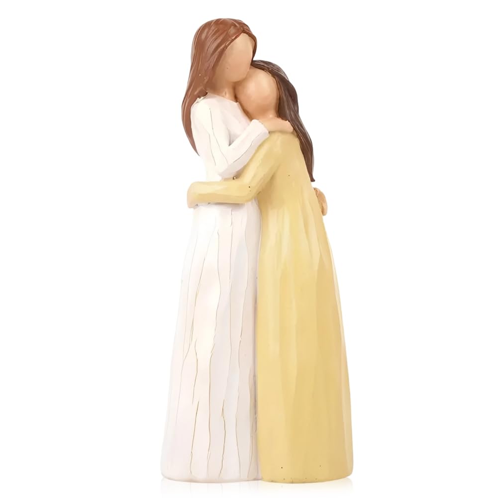 Pyrrlictoy White Yellow Mother And Daughter Resin Figurine Gifts For Mum Resin Mother Daughter Ornament Mom Birthday Mothers Day