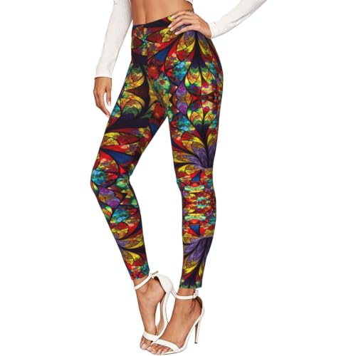 Leggings de compresión suaves para mujer con estampado deportivo de vidrieras talle alto