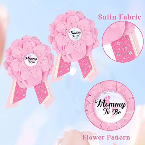 DIYBravo 5 PCS Baby Shower Mommy Daddy to be Pin Maternity Sash Corsage Set Pink Pregnancy Keepsake Flower Belly Belt Gender Reveal Baby Shower Party Favors New Parents Gifts (Pink) - Image 2