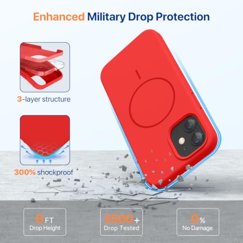 Image of miracase Magnetic for iPhone 12 Case /iPhone 12 Pro Case, [Soft Anti-Scratch Microfiber Lining], Compatible with MagSafe, Liquid Silicone Shockproof Drop Protection Phone Case for 12 /12 Pro,Red