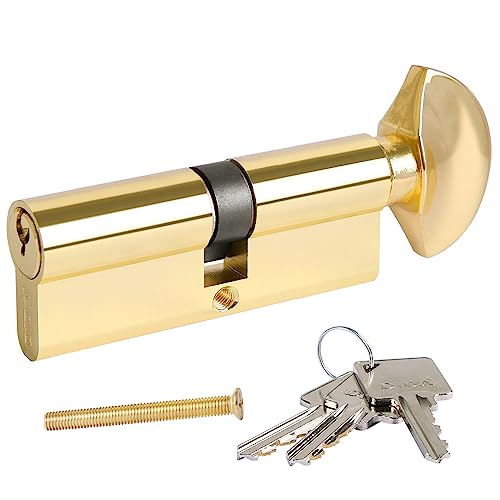 DIDA® 95mm(45T/50) Thumb Turn Euro Cylinder Lock,UPVC Barrel Lock with 3 Keys Anti-Pick,Anti-Bump,Anti-Drill,High Security,Polished Gold Finish,Suitable for All Door Types,BS EN 1303:2005