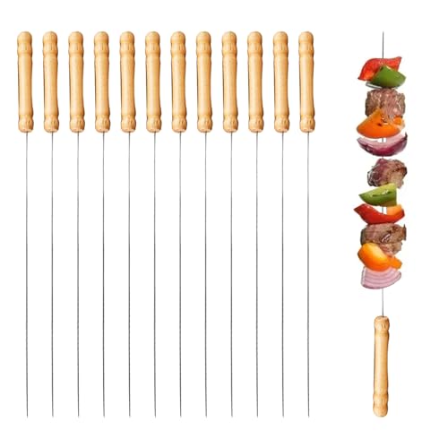 Spiedini Kabab Koobideh Spiedino per barbecue piatto in acciaio inossidabile largo 2,3 cm Spiedini per barbecue riutilizzabili Bastone piatto con manico in legno  15