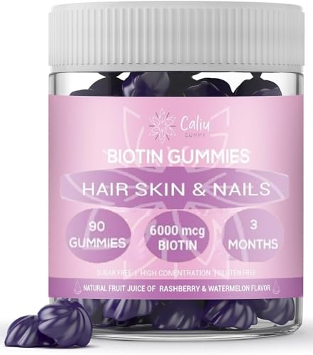 Biotina Gummies 6000 mcg por goma |90 gominolas |3 meses |Disminuye la caída del Cabello Ayuda al crecimiento Piel, Uñas| Gomas Multivitamínicas, Biotina y Ácido Fólico | Sabor Mora/Melón Sin azucar