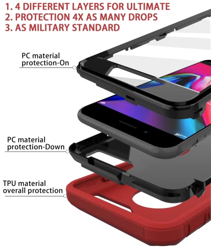 Protebox For Iphone 8 Plus Case Iphone 7 Plus Case, Built-In Screen Protector, Heavy Duty Drop Protection Full Body Rugged Phone Case For Iphone 8 Plus, [Shockproof][3 Layers] Red #TOP1