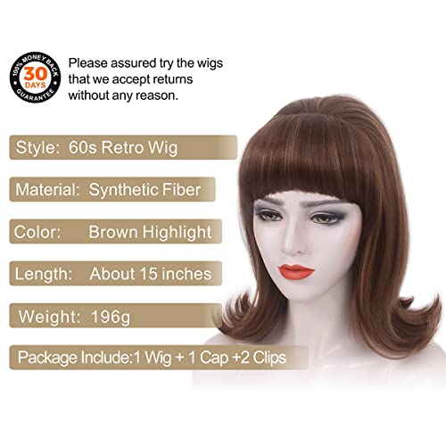 Image of H&Bwig 60s Retro Beehive Wigs for Women 70s Classic Style Cosplay Wig (light brown)
