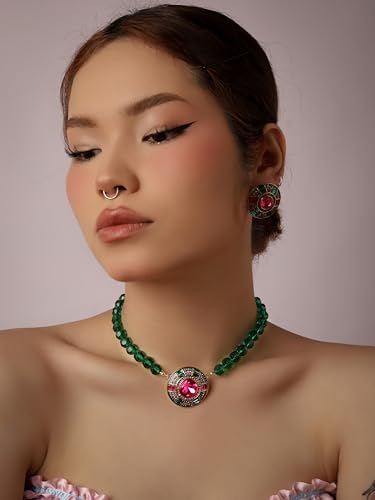 OJERRY Byzantine Medieval Statement Sparkling Gemstone Chunky Bib Charm Cluster Necklace for Women, Jewelry Accessories Romantic Cool Gifts for Her Women2