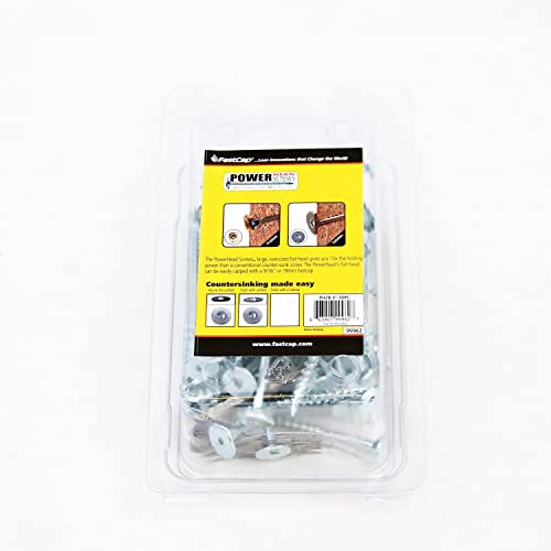 FastCap PowerHead Wood Screws with Flat Head - Self-Tapping Point - 3' Length, #2 Square Drive, Zinc Finish, 50-Pack - 99962