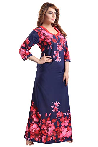 Image of Fabme Women's Crepe Printed Flare Nighty with Long Sleeves /Night Gown /Nightwear /Maxi