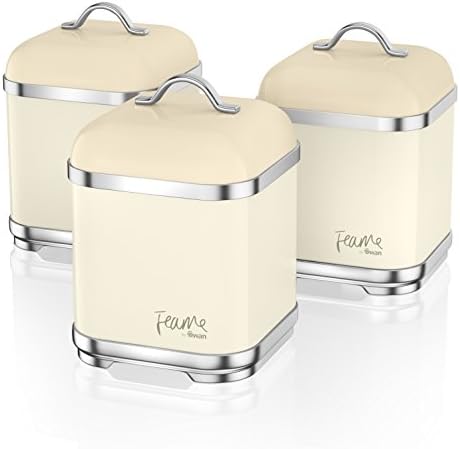 Swan Retro Kitchen Storage Canisters, Iron, Grey, Set of 3